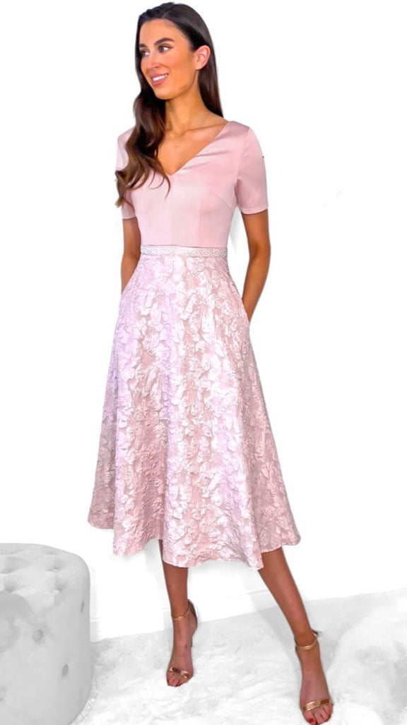 Baby Pink Jewel Waist Flare Dresses ...